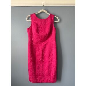 Talbot's Sleeveless Bright Pink Jacquard Zipper Back Sheath Dress Size 6 Petites